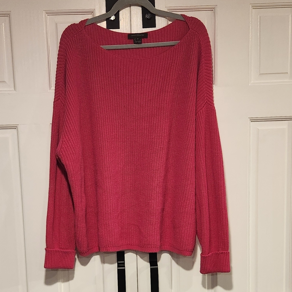 French Connection Vibrant Pink Off The Shoulder / Ballet Neck Sweater